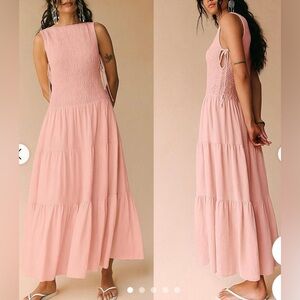 Free People Sterling Smocked Side Tie
Maxi Dress. NWT. Pink chalk